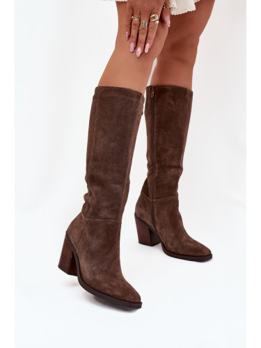 Zazoo Замшени Ботуши На Ток С цип Кафяви Лисара