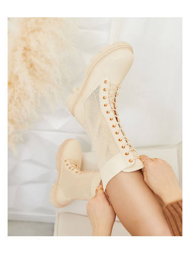 Resti Women's openwork cream lace-up boots Buhomias