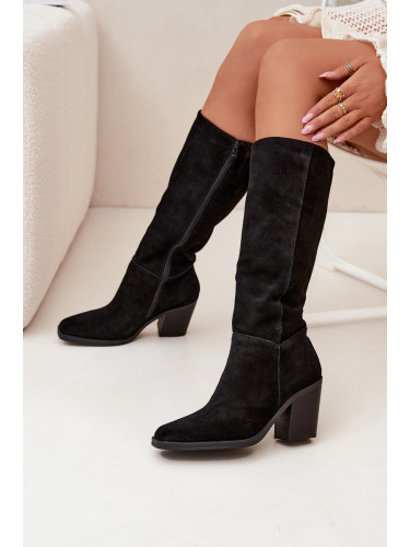 Zazoo Замшени Ботуши На Ток С цип Черни Лисара