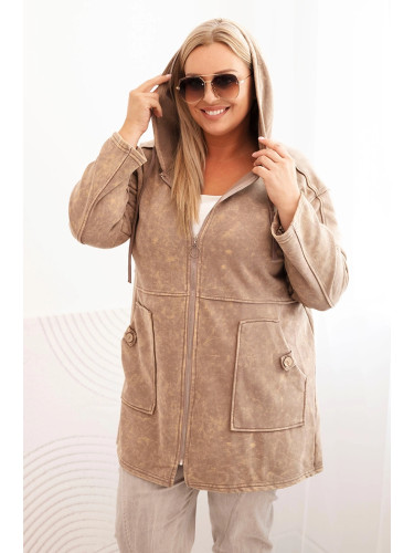 Kesi Włoski Women's Plus Size distressed hoodie with pockets camel