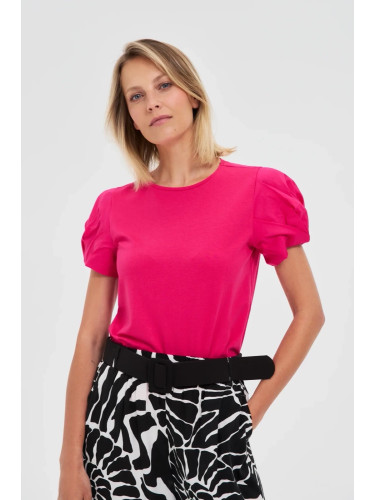 Marisse Fuchsia Blouse With Puffed Sleeves