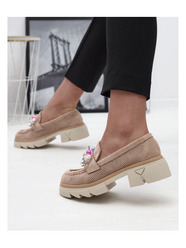 Resti Women's light brown openwork moccasins Peloga- Footwear