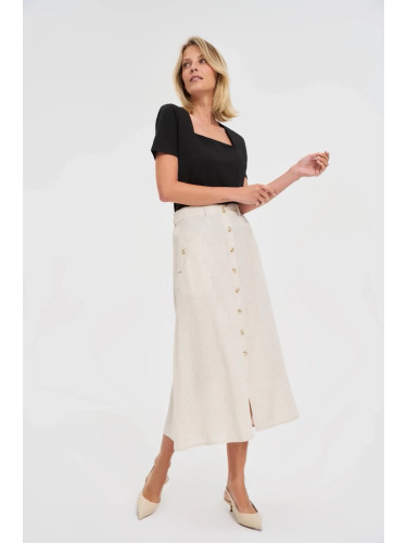 Marisse Beige Linen Midi Skirt