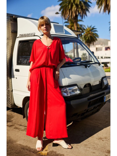 Marisse Red Viscose Wide-Leg Trousers