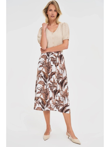 Marisse Brown Plant Print Midi Skirt