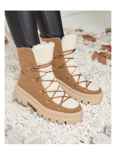 Resti Women's insulated trapper boots with sheepskin in camel Lery Walk