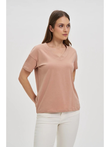 Marisse Beige Cotton V-Neck T-Shirt