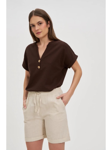 Marisse Brown Blouse With Buttons On The Neckline