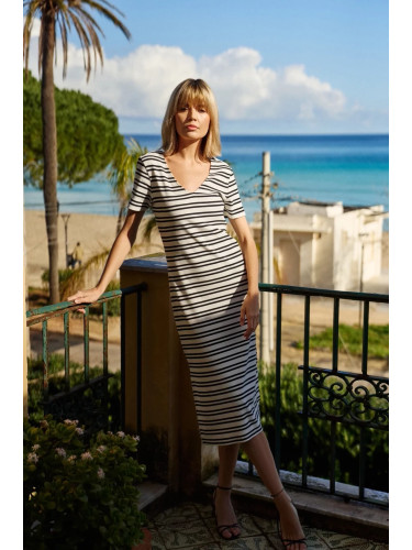 Marisse Ecru Striped Cotton Dress