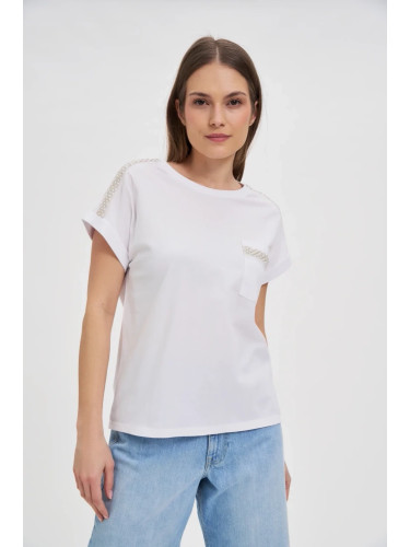 Marisse Cotton T-Shirt Decorated With Beads, White