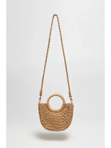 Marisse Beige Woven Bag With Round Handle