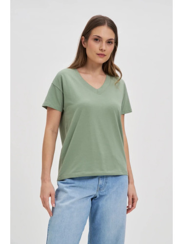 Marisse Cotton V-Neck T-Shirt In Olive Green