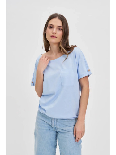 Marisse Blue Cotton T-Shirt With Pocket