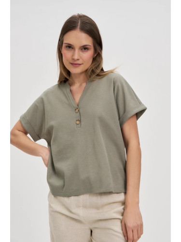 Marisse Olive Blouse With Buttons On The Neckline