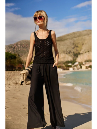 Marisse Viscose Wide-Leg Trousers, Black