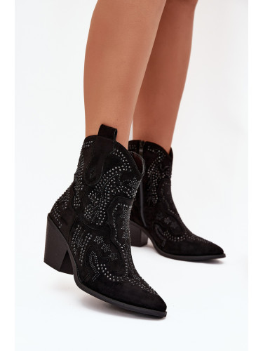 Boto Топли Дамски Ботуши Ковбойки С Украсата Черни Lelira