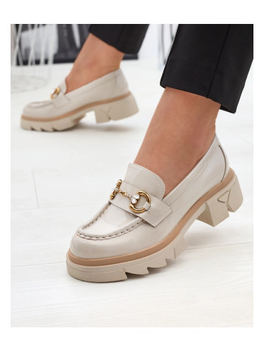 Resti Lacquered beige women's moccasins with crystals Inriw - Footwear