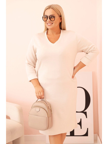 Kesi Włoski Plus Size women's dress in butter color with a V-neck and beige sleeves