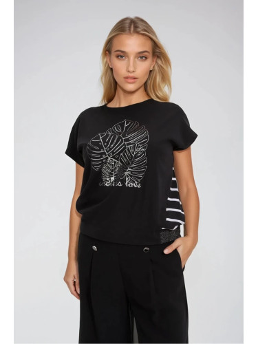 Marisse Black Cotton Blouse With Print