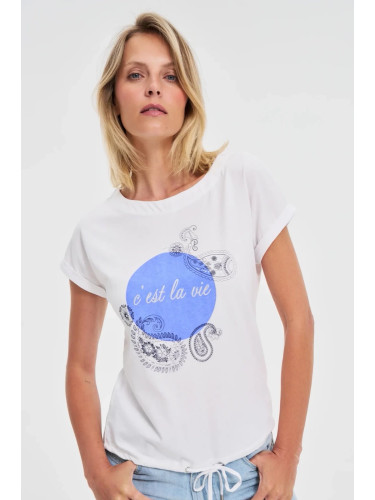 Marisse Cotton Blouse With Print, White