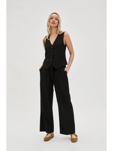 Marisse Black Linen Wide-Leg Trousers