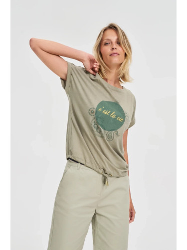 Marisse Cotton Blouse With Olive Print