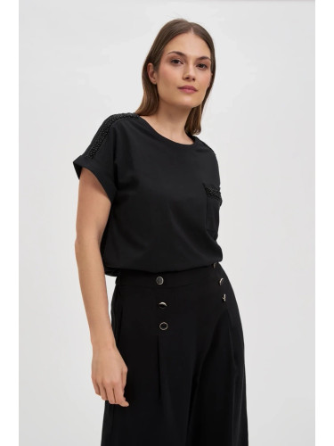 Marisse Cotton T-Shirt Decorated With Beads, Black