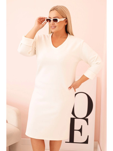 Kesi Włoski Plus Size women's dress with a V-neck and ecru sleeves, butter color