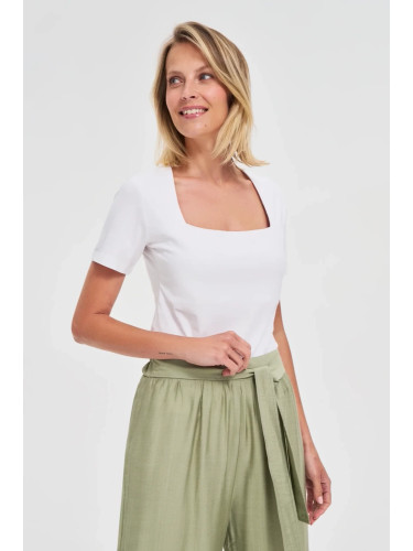 Marisse White Diamond Neckline Blouse