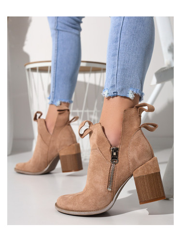 Resti Light brown women's boots on a square post Darera - Footwear