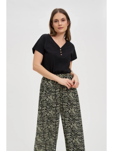Marisse Black Cotton Button-Up Blouse