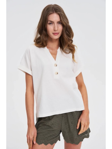 Marisse White Blouse With Buttons On The Neckline