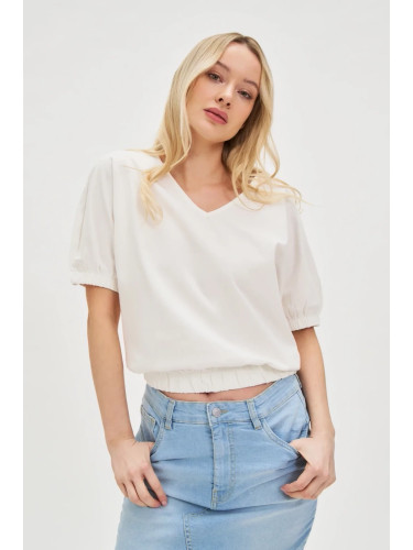 Marisse Cotton Blouse With Puffed Sleeves, White