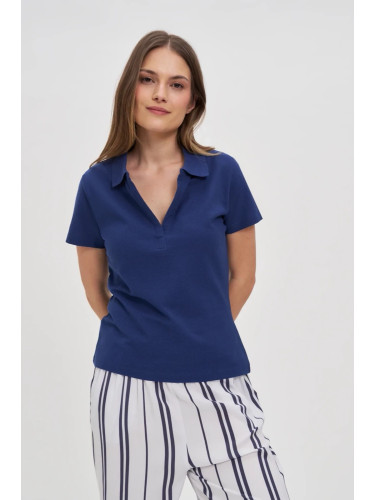 Marisse Navy Blue Cotton Blouse With A Collar