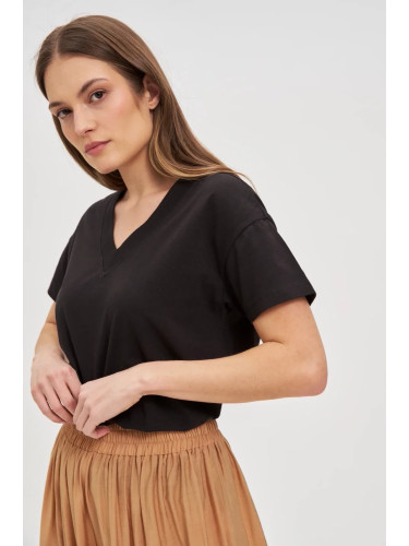 Marisse Black Cotton V-Neck T-Shirt