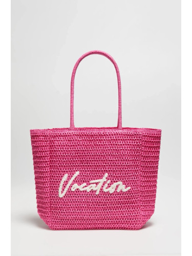 Marisse Pink Woven Bag With Inscription