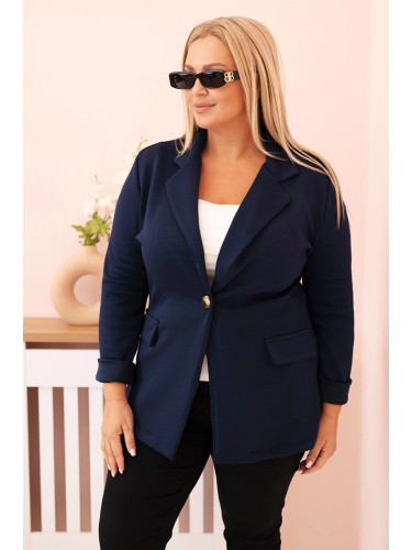 Kesi Włoski Plus Size women's blazer made of viscose with long sleeves and collar navy blue