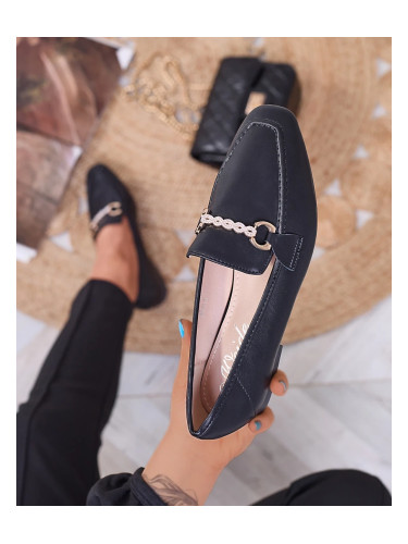 Resti Black women's moccasins with gold embellishment Suletta- Footwear