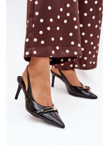 Boto Лакирани Чепици На Ток С Златна Копчалка Черни Vivae