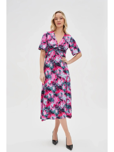 Marisse Patterned Fuchsia Dress With A Neckline