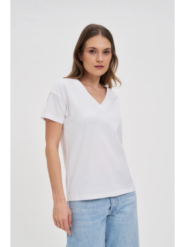 Marisse White Cotton V-Neck T-Shirt