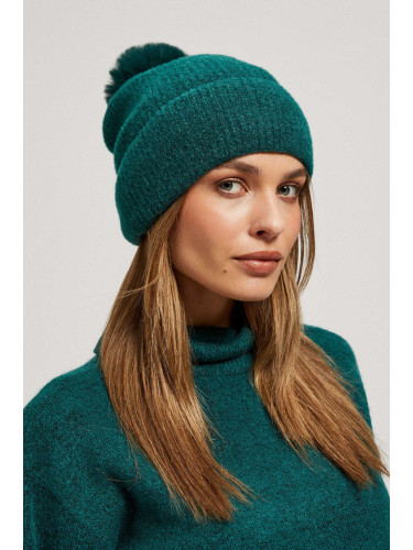 Marisse Warm Knitted Hat With A Pompom, Emerald Green