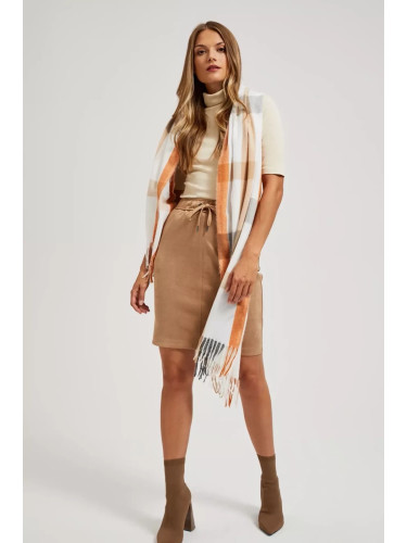 Marisse Orange Checkered Scarf With Fringes