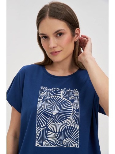 Marisse Navy Blue Cotton Blouse With Print