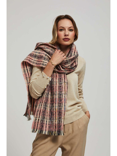 Marisse Pink Checkered Scarf With Metallic Thread