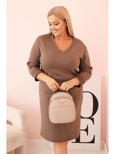 Kesi Włoski Plus Size women's dress in butter color with a V-neck and fango sleeve