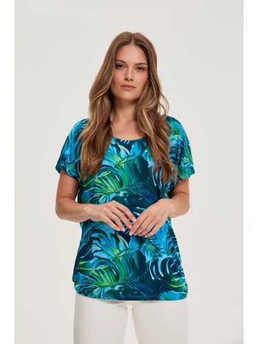 Marisse Blue Floral Pattern Blouse