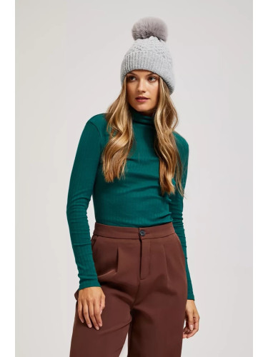 Marisse Hat With Fur Pompom, Gray