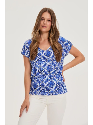Marisse Patterned Blue Blouse