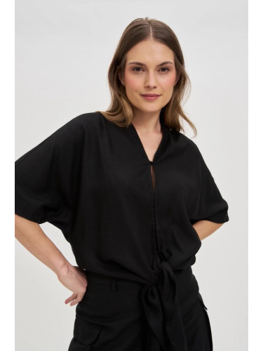 Marisse Viscose-Linen Black Shirt